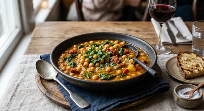 Spanish Chickpea & Spinach Saffron-Style Stew (Quick)