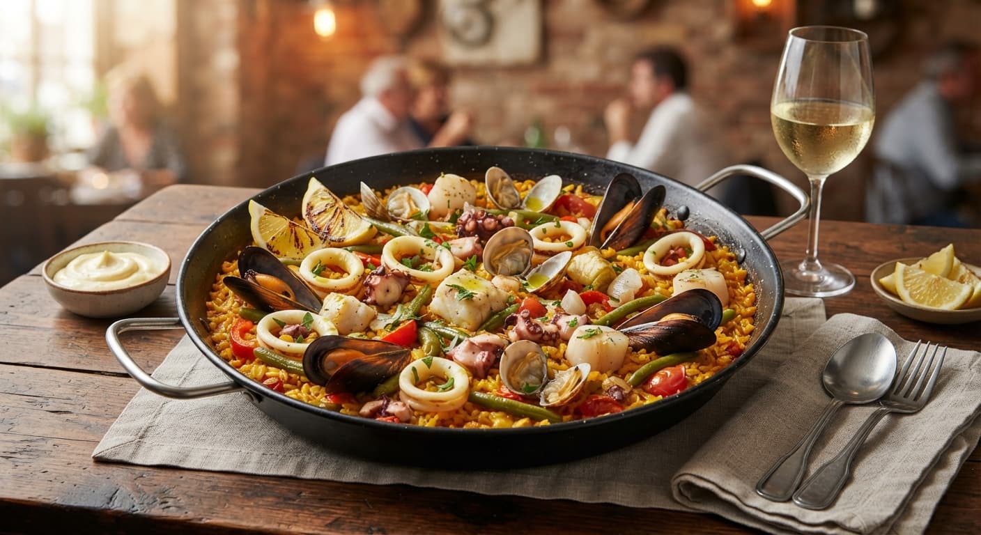 Spanish Chorizo‑Free Paella with Shrimp‑Free Seafood Mix