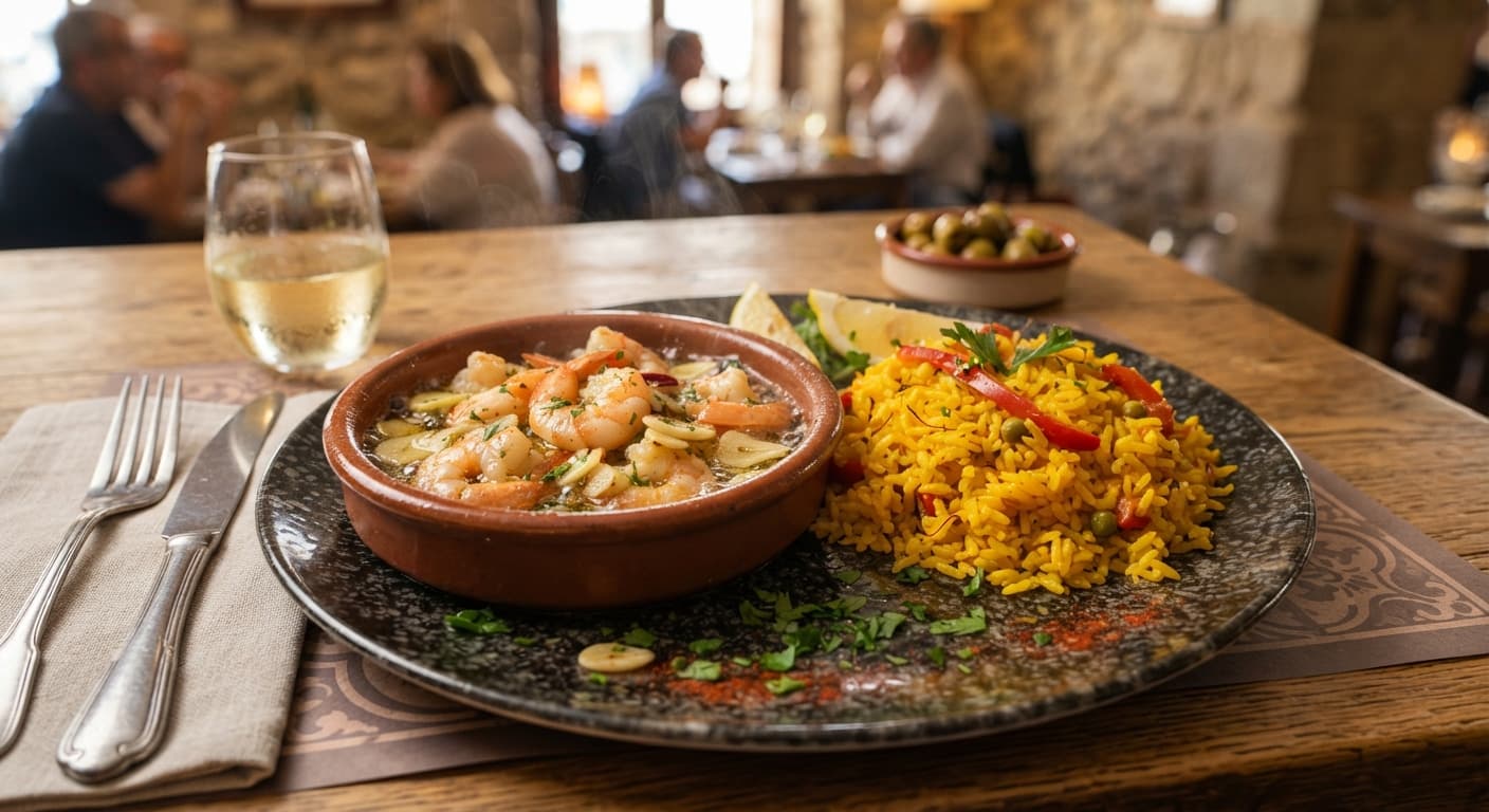 Spanish Garlic‑Shrimp (Gambas al Ajillo) with Saffron Rice
