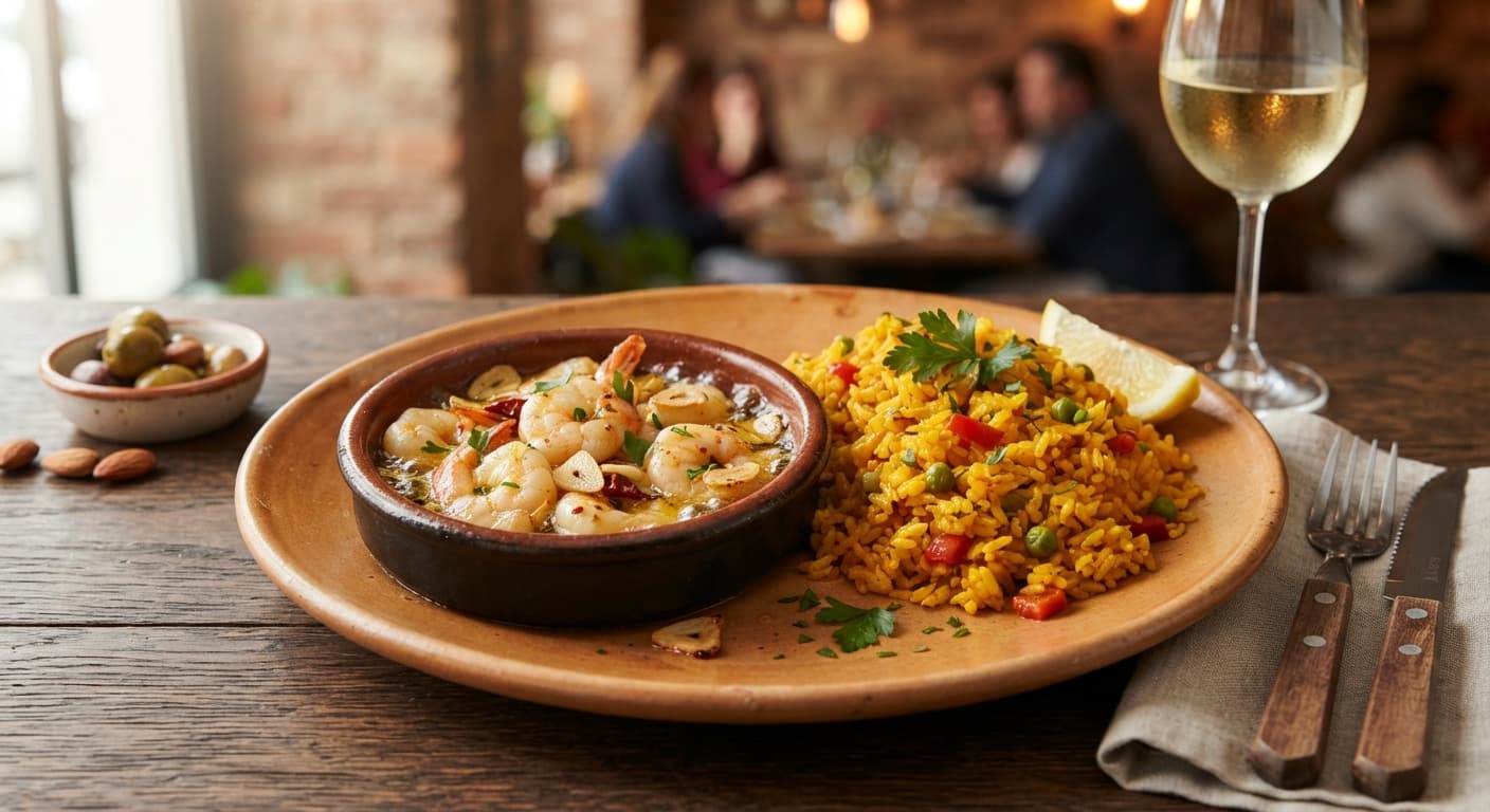 Spanish Garlic Shrimp with Saffron Rice