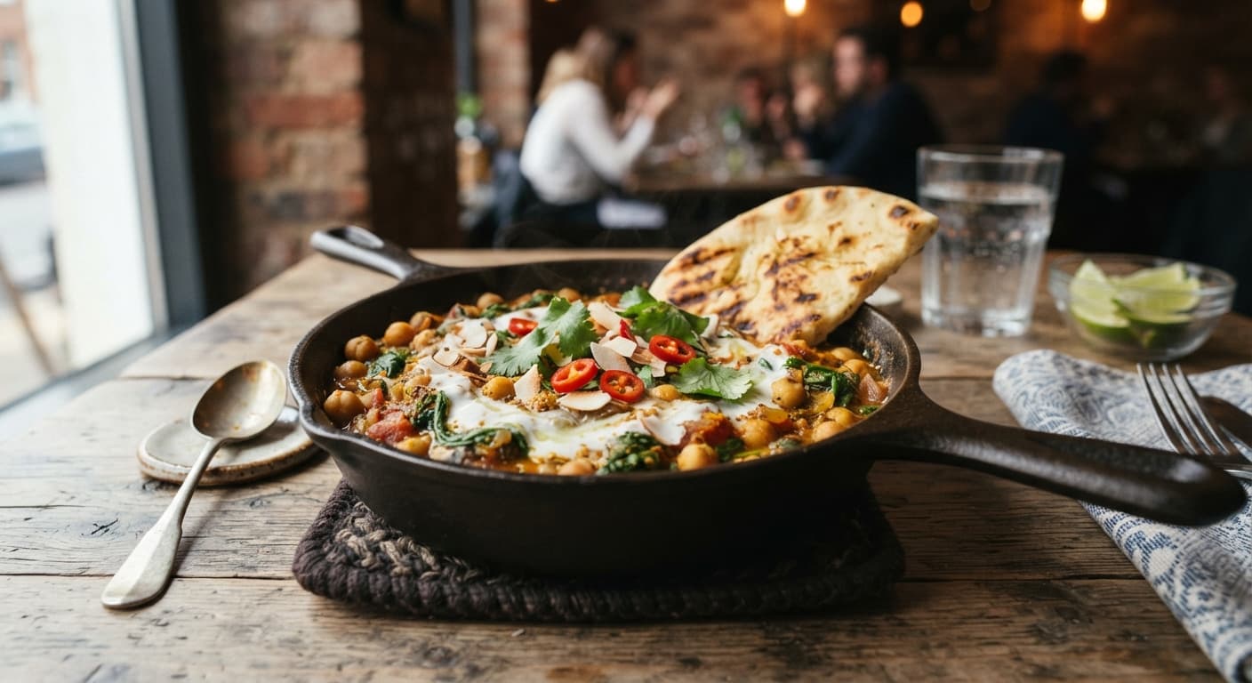 Spiced Chickpea and Spinach Skillet with Coconut Cream