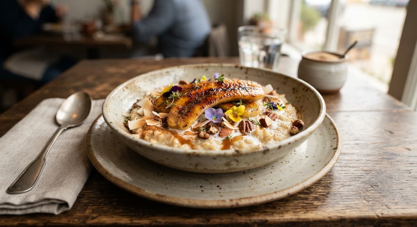 Spiced Coconut Rice Porridge with Caramelized Banana