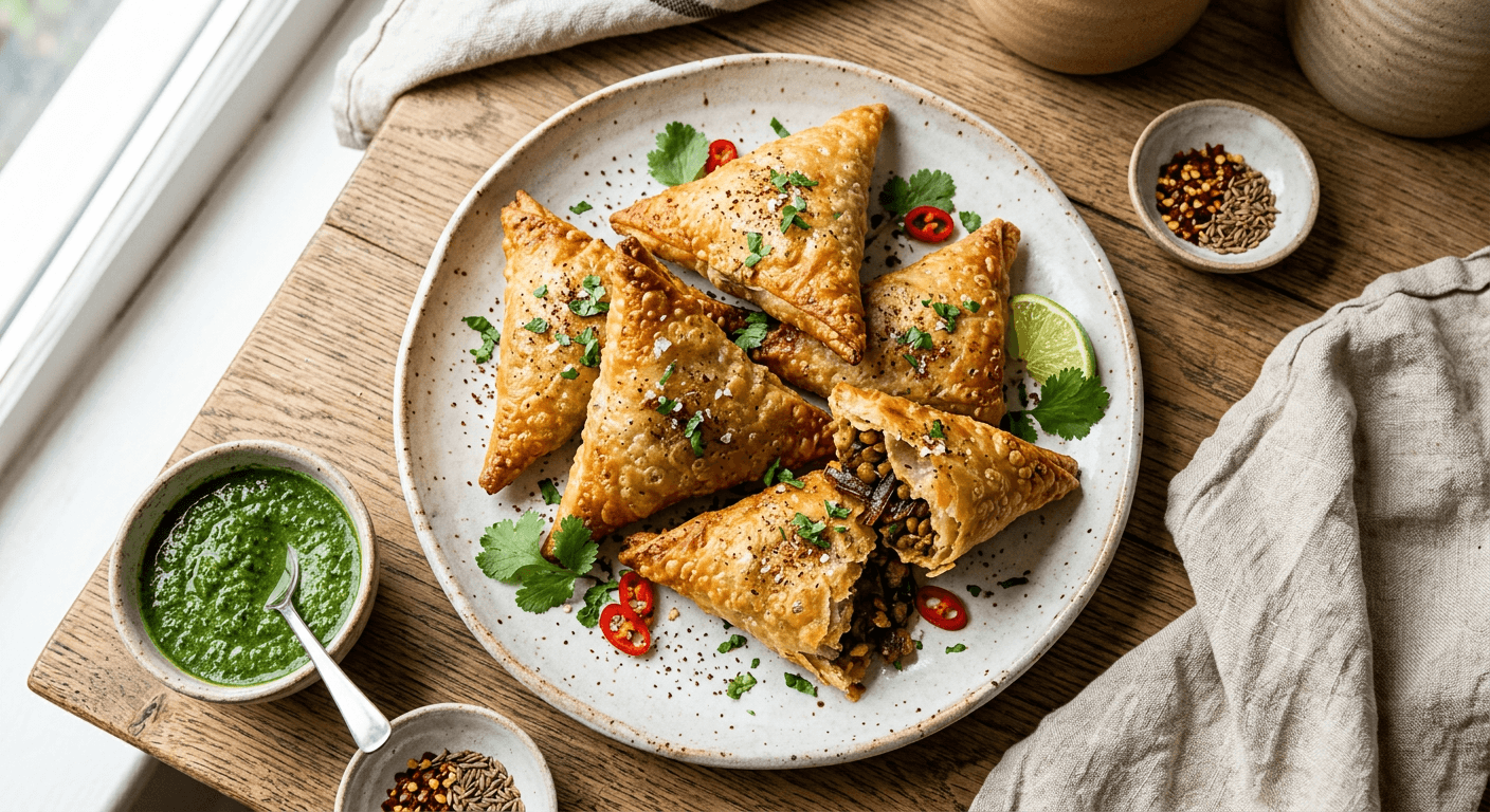 Spiced Lentil and Caramelized Onion Samosas