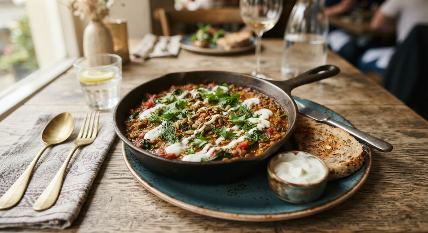 Spiced Lentil Skillet with Lemon Yogurt Drizzle