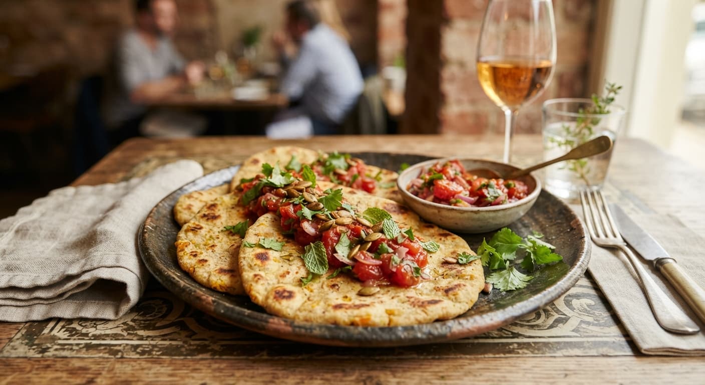 Spiced Pumpkin & Coconut Flour Flatbread with Tomato Relish