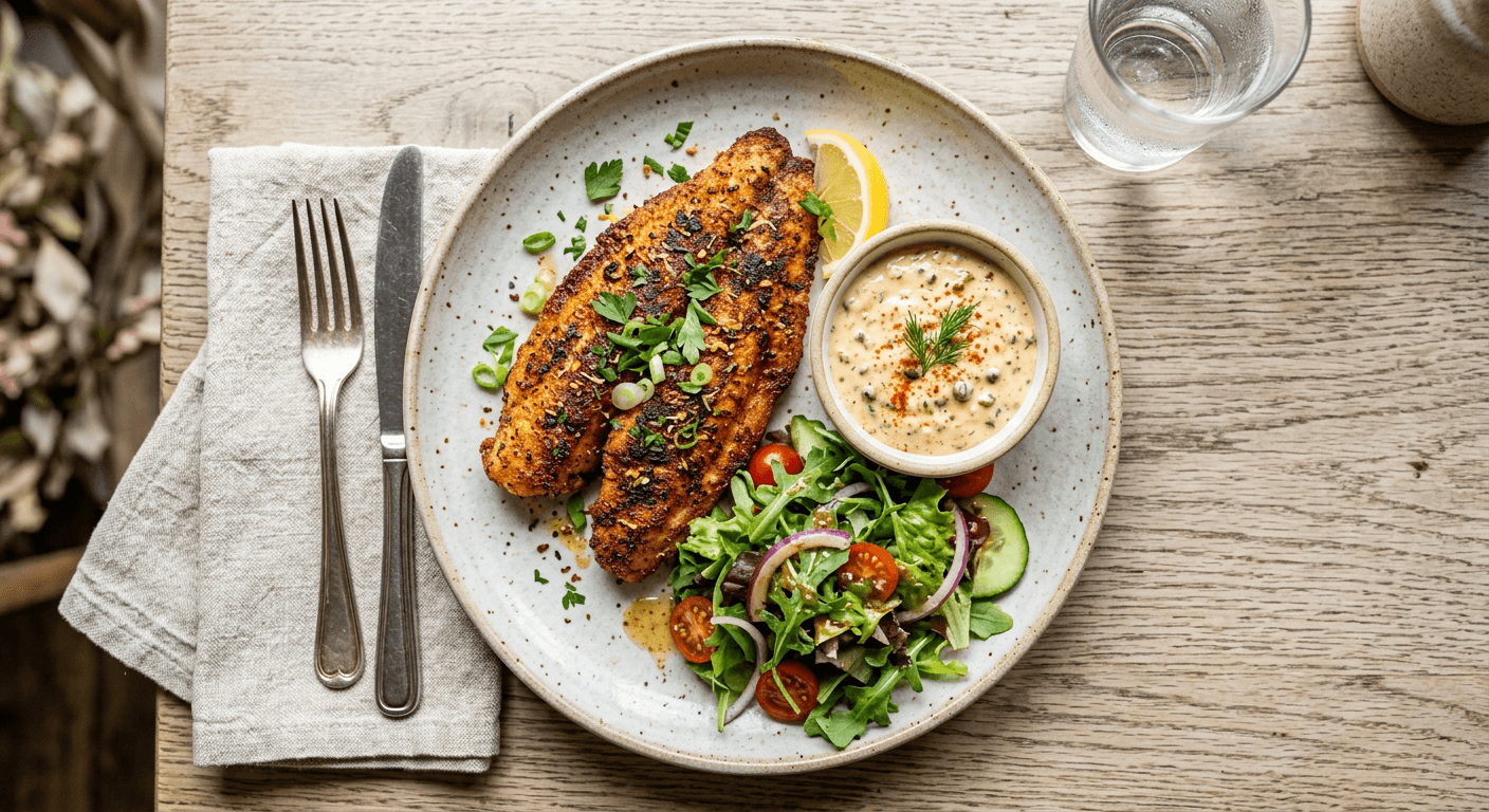 Spicy Bayou Catfish with Remoulade