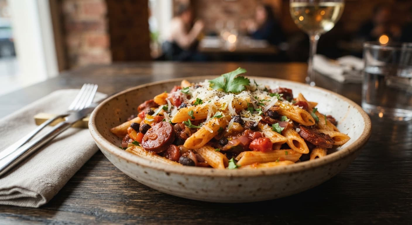 Spicy Chorizo and Black Bean Penne