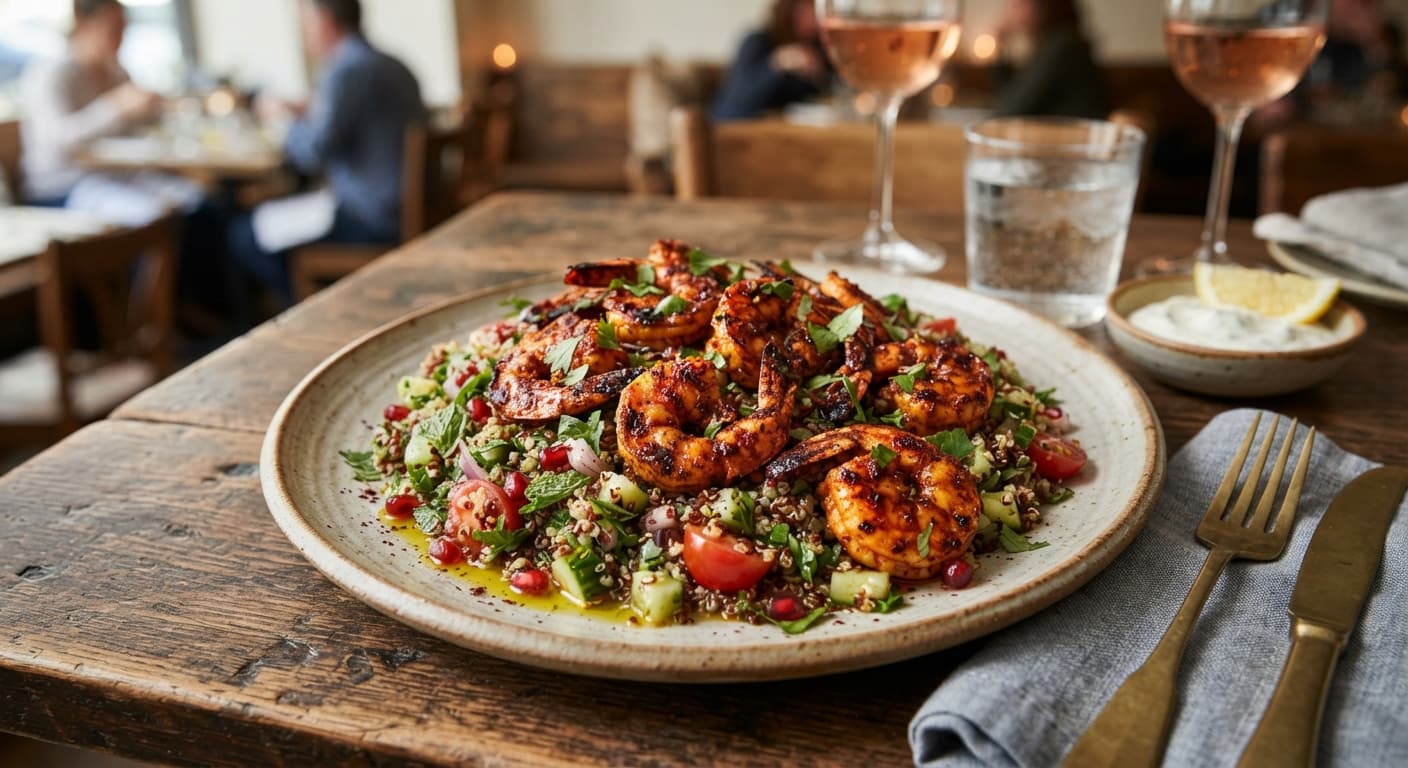 Spicy Harissa Shrimp with Quinoa Tabbouleh