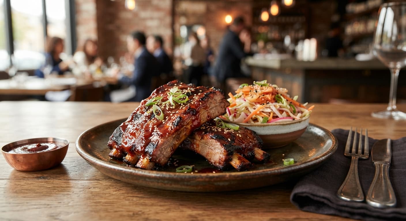 Spicy Korean‑Inspired Teriyaki Ribs with Kimchi‑Infused Slaw