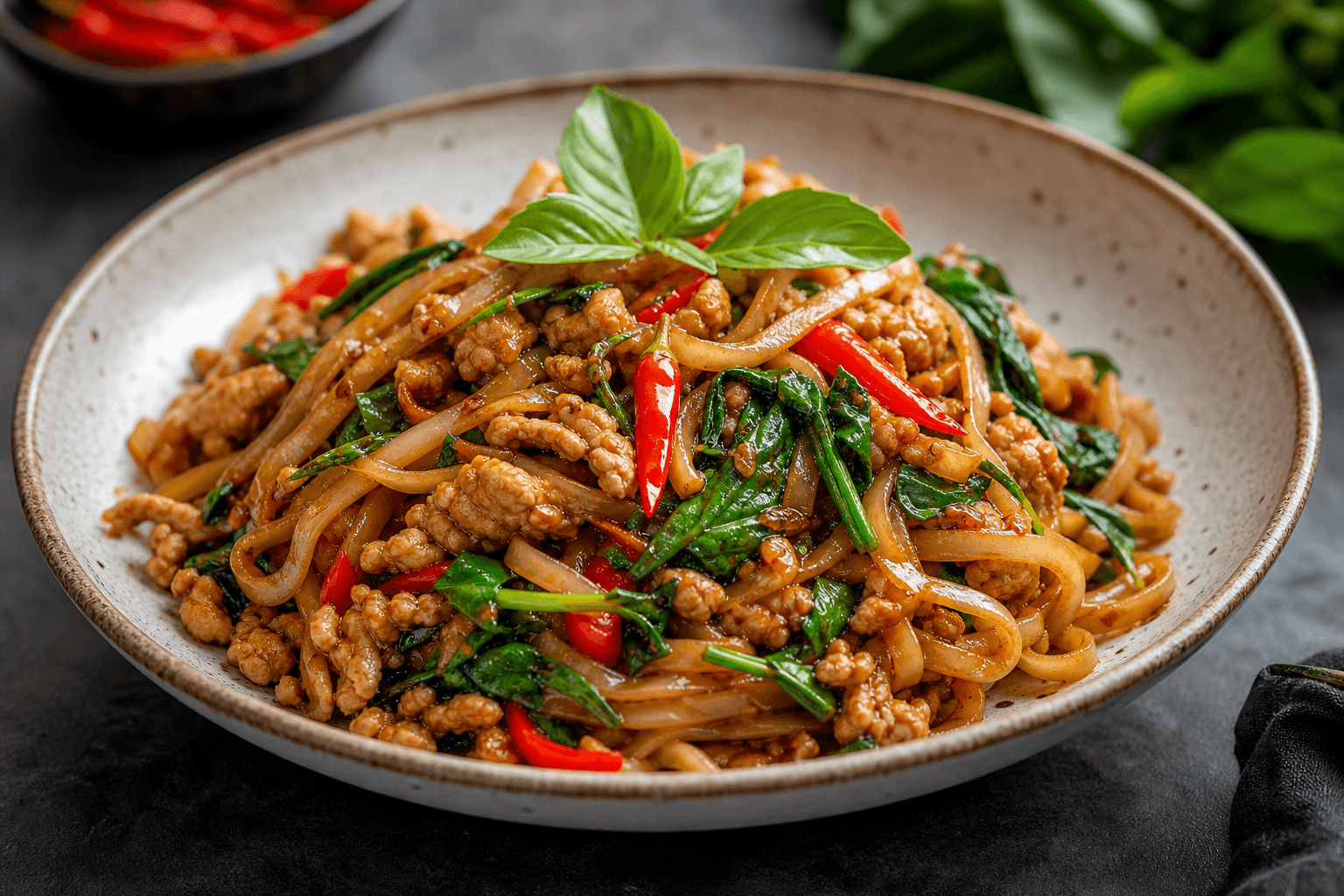 Spicy Thai Basil Chicken Noodles