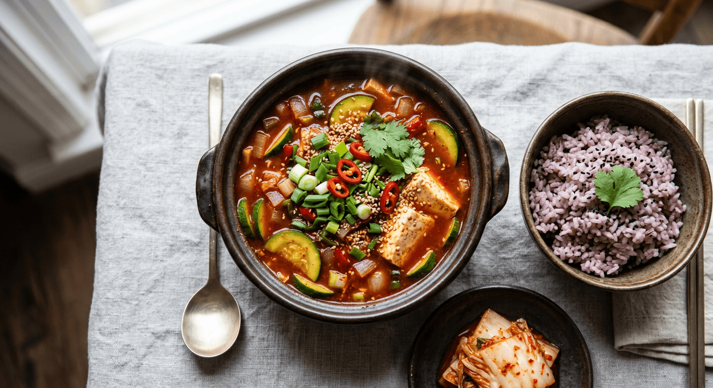 Spicy Tofu and Zucchini Jjigae