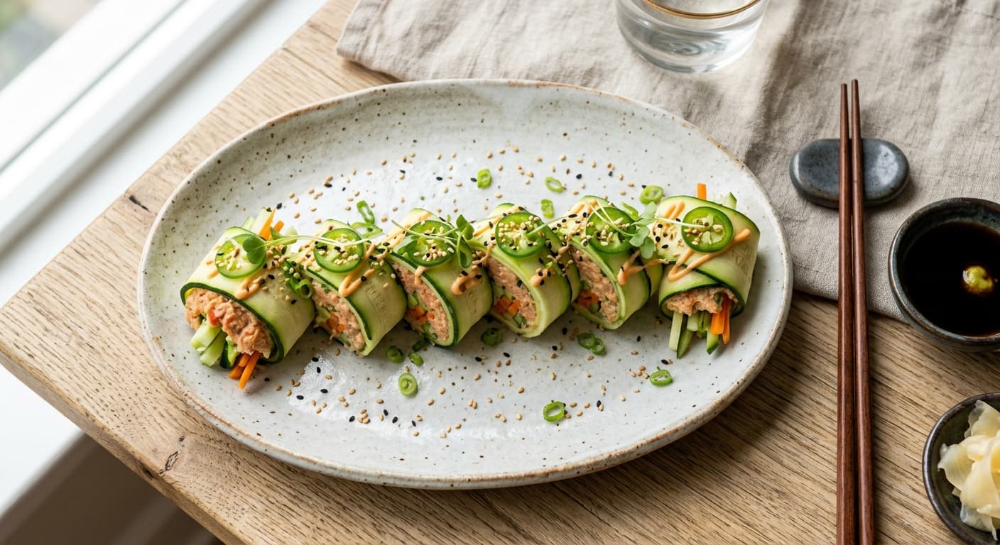Spicy Tuna Zucchini Roll (No-Rice Sushi)