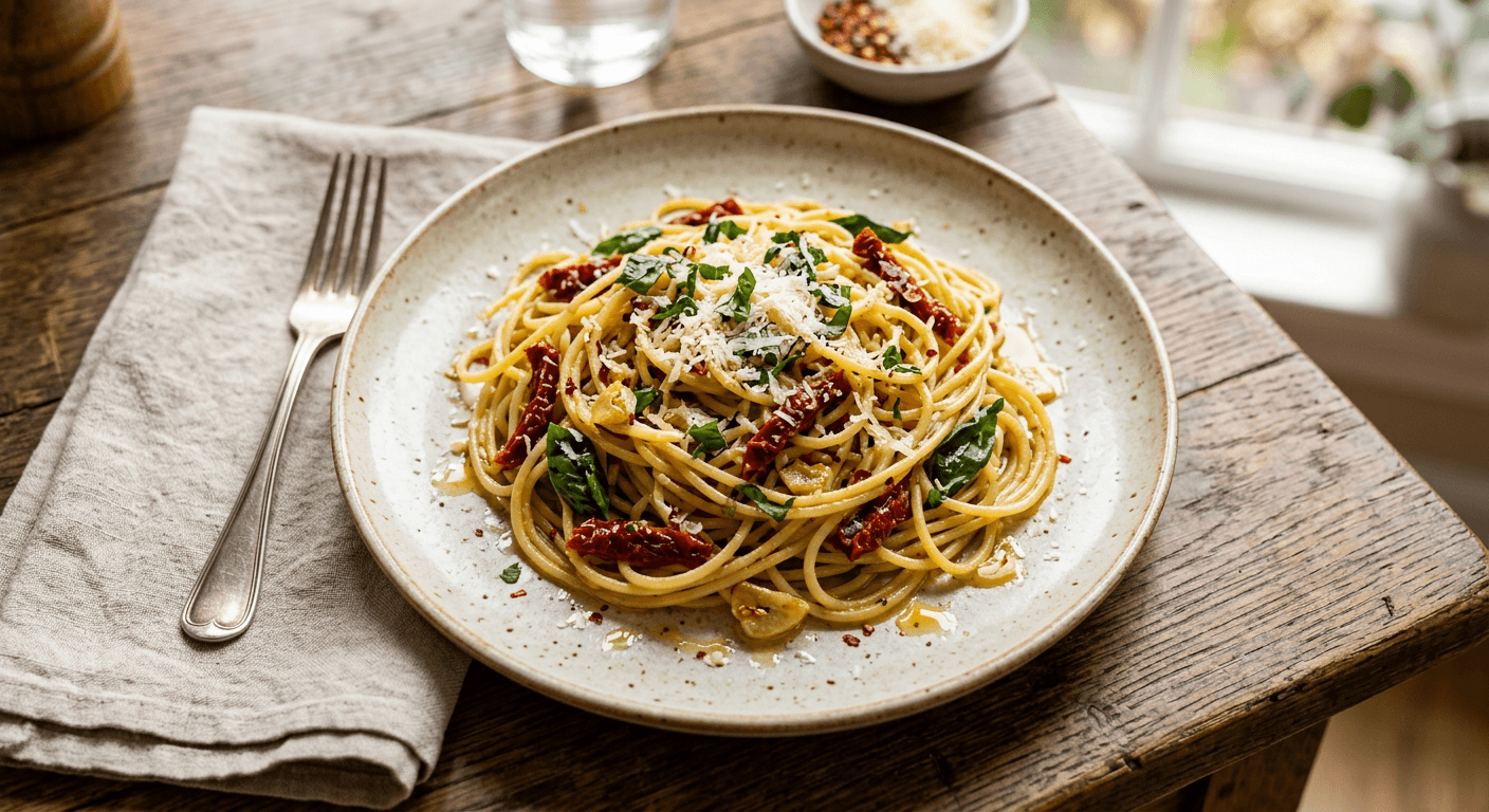 Sun-Dried Tomato and Basil Aglio e Olio