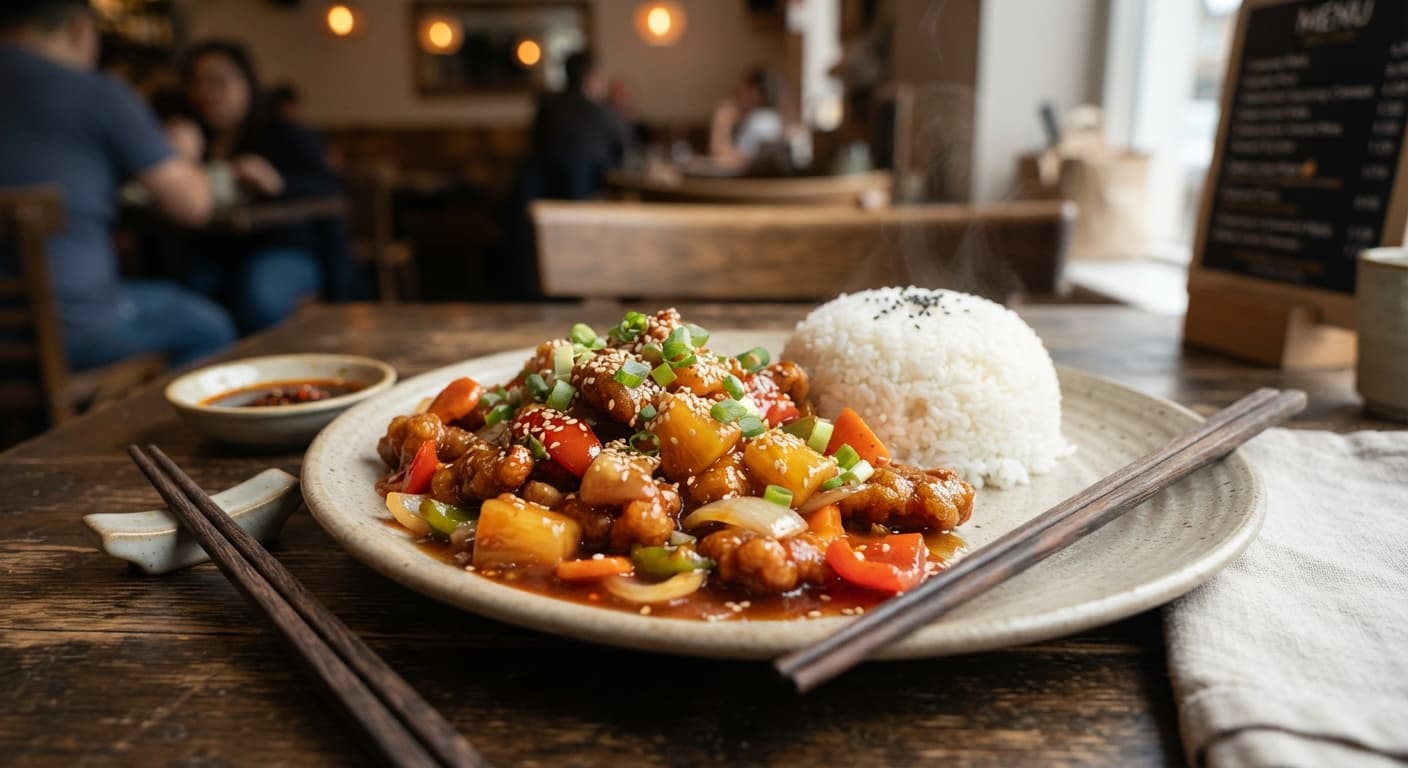 Sweet and Sour Pork with Steamed Rice