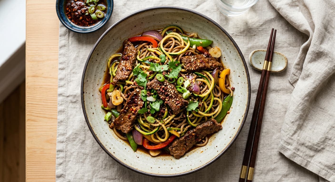 Szechuan Peppercorn Beef Zucchini Lo Mein