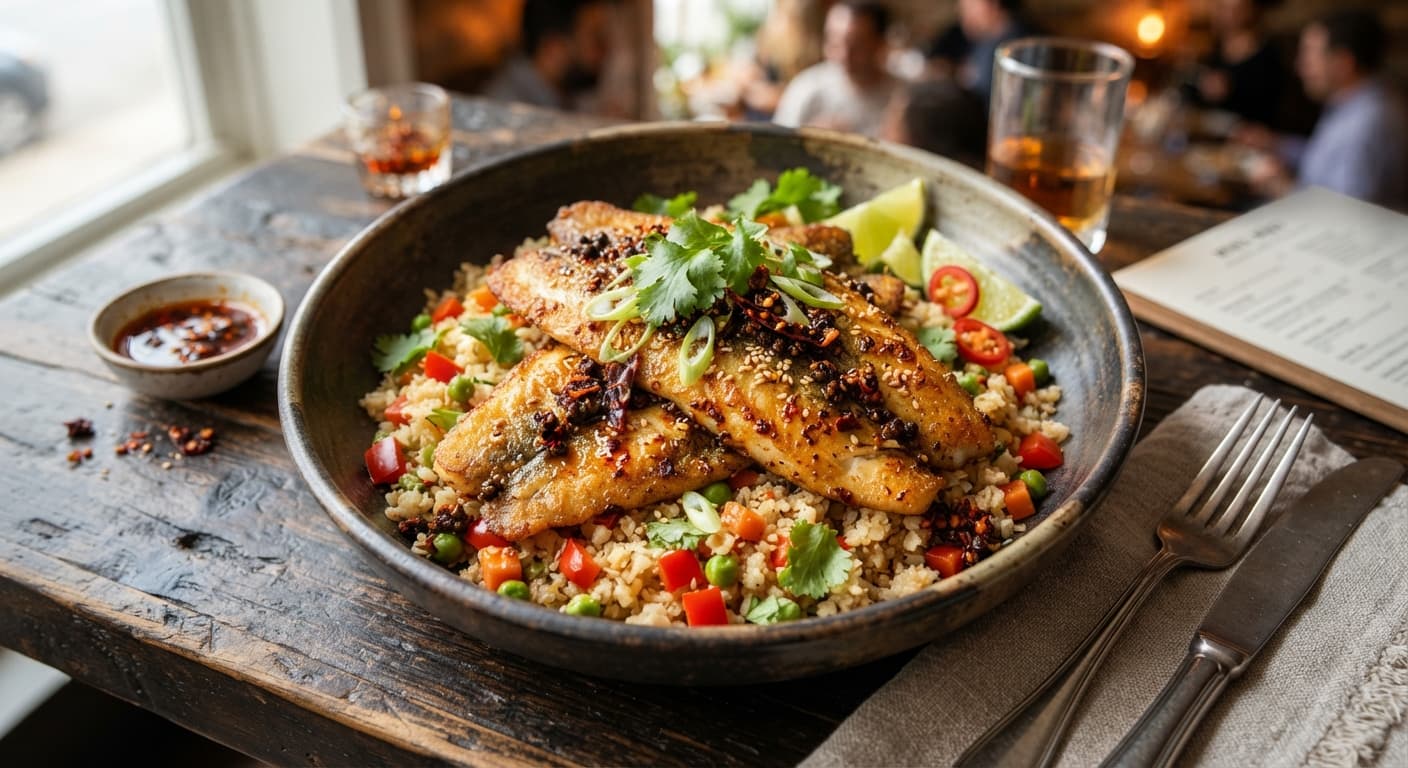 Szechuan‑Spiced Catfish in Coconut‑Cauliflower Rice