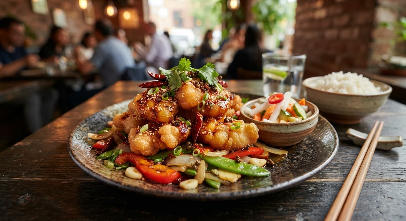 Szechuan Spicy Tilapia Crunch with Pickled Veggies