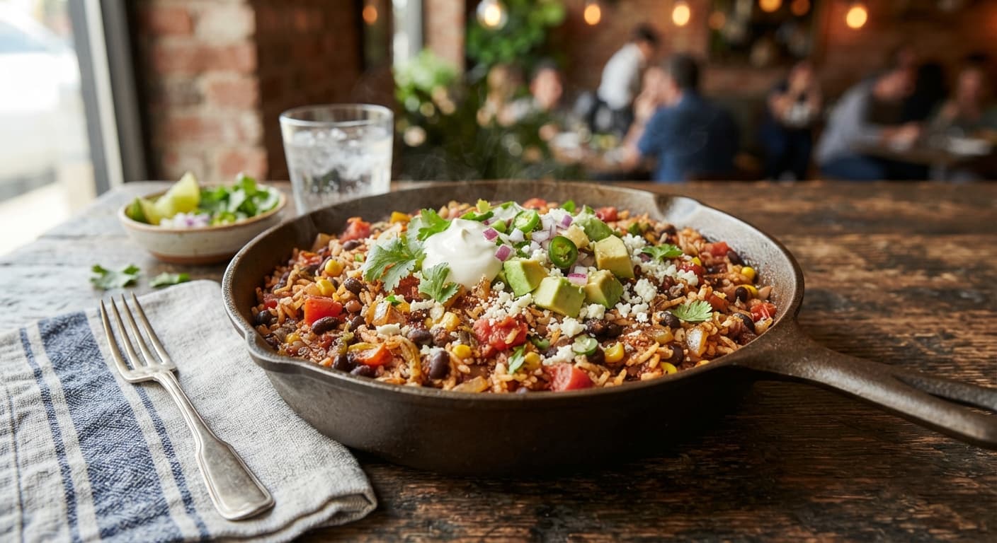 Taco Seasoned Black Bean and Rice Skillet