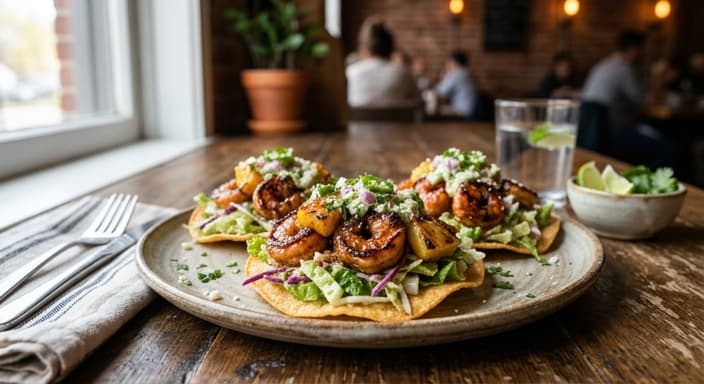 Teriyaki Pineapple Shrimp Tostadas