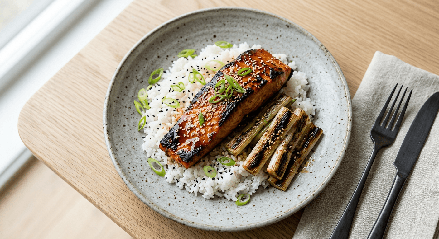 Teriyaki Salmon With Charred Negi And Rice 1771706687265 G622