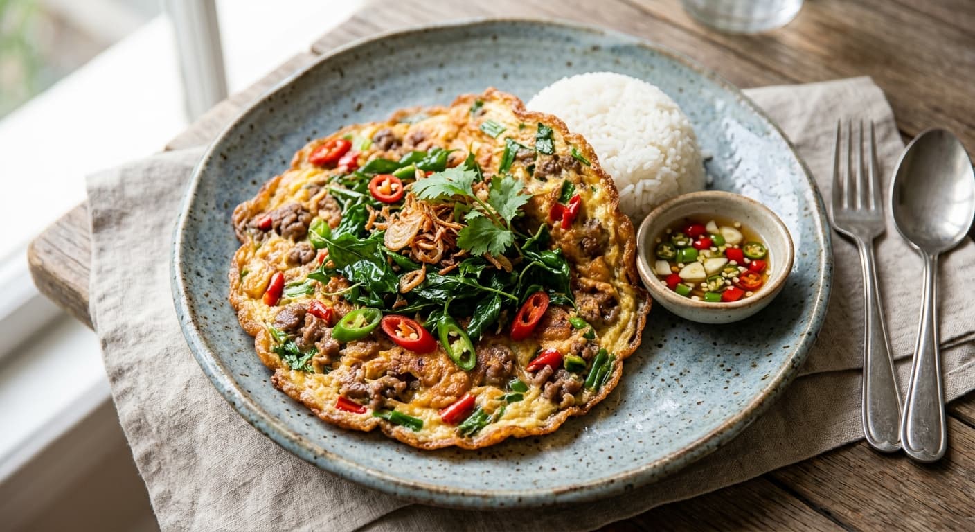 Thai Basil Beef Omelette (Kai Jeow Neua)