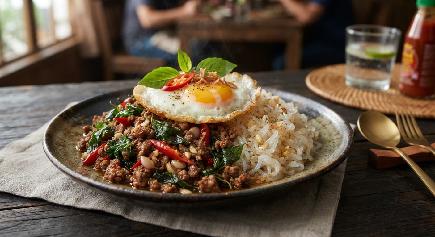 Thai Basil Beef (Pad Krapow) Over Shirataki Rice