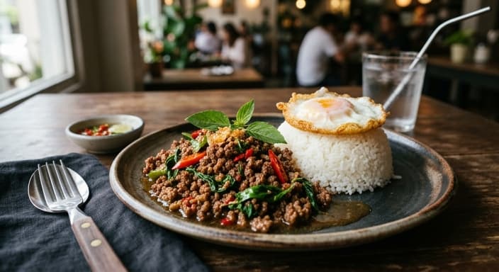 Thai Basil Beef Stir-Fry on Steamed Rice