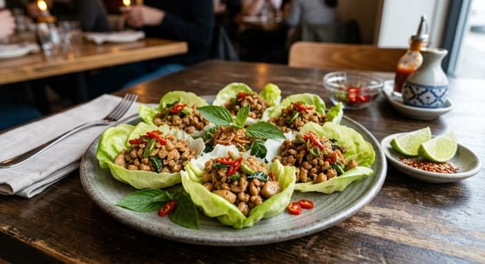 Thai Basil Chicken Lettuce Cups with Lime (Low-Carb)