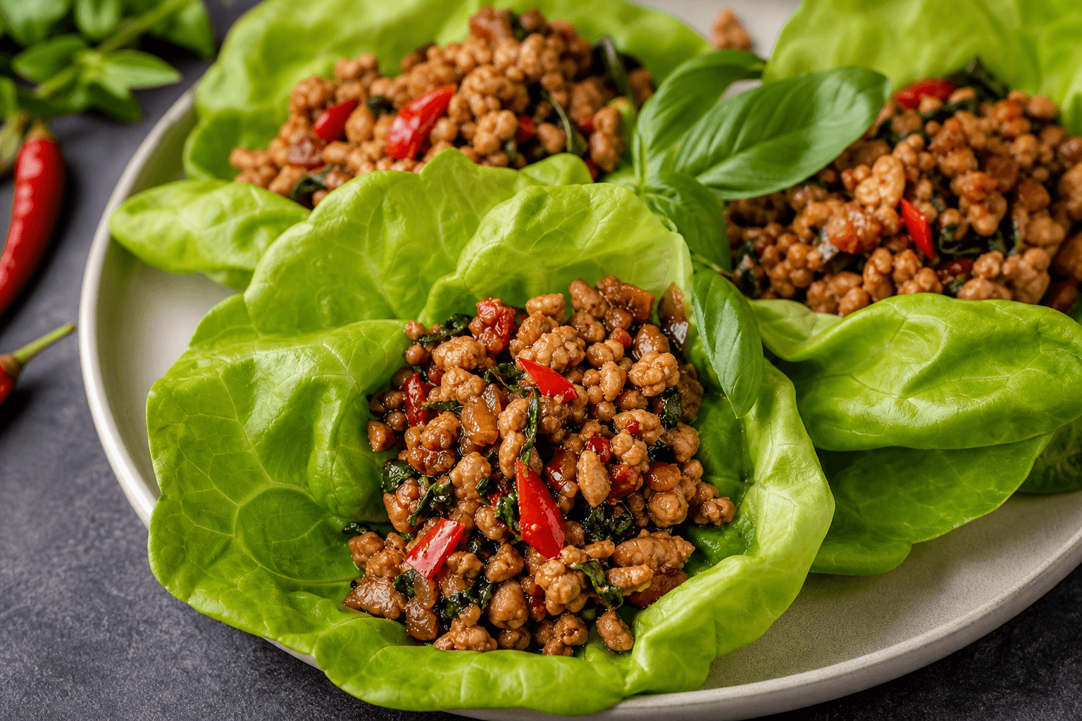 Thai Basil Chicken Lettuce Wraps (Spicy)