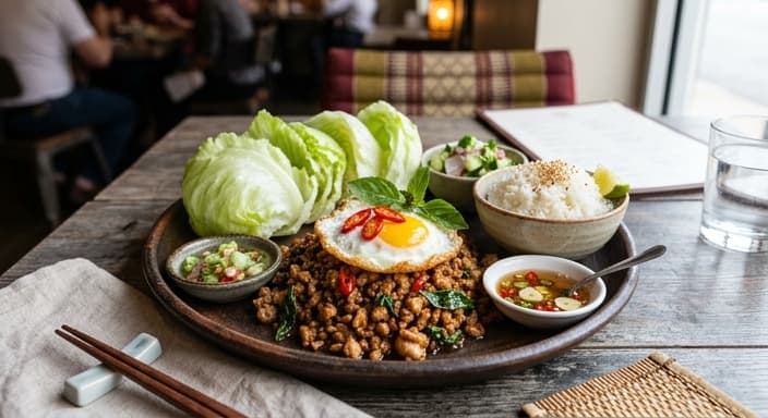 Thai Basil Chicken Lettuce Wraps with Rice