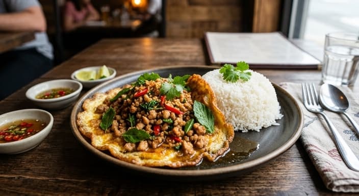 Thai Basil Chicken Omelet with Rice
