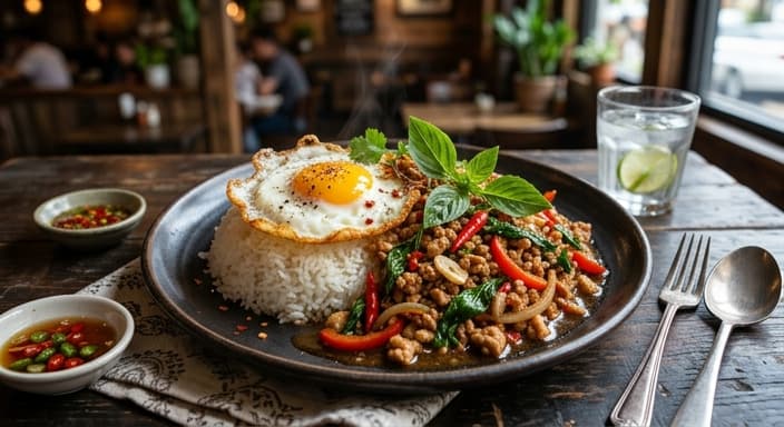 Thai Basil Chicken Stir-Fry with Rice (Sunny Egg Optional)