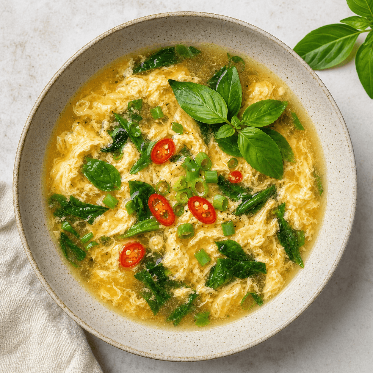 Thai Basil Egg Drop Soup (Low-Carb Breakfast Bowl)