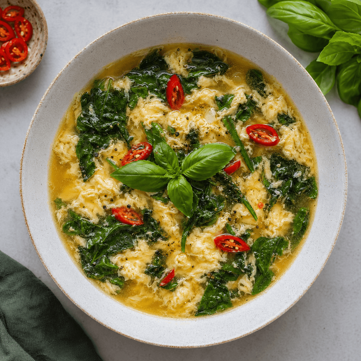 Thai Basil Egg Drop Soup with Spinach (Low-Carb)