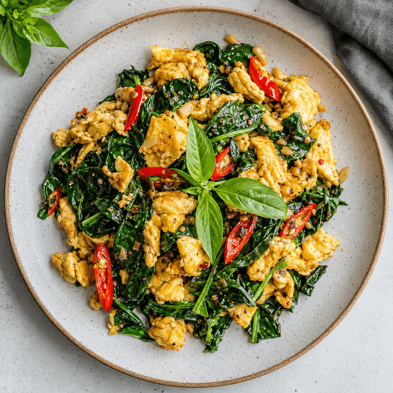 Thai Basil Egg & Spinach Stir-Fry Breakfast (Low-Carb)