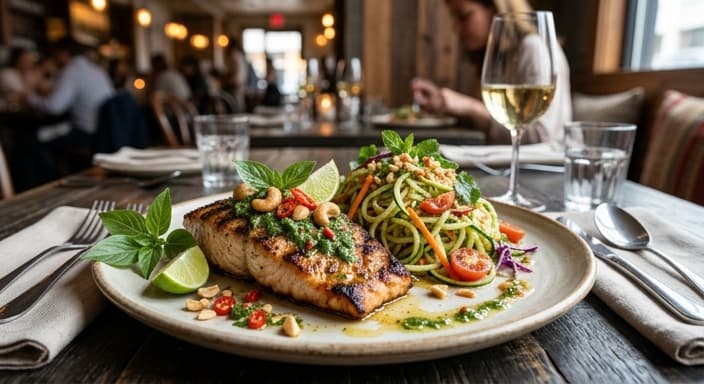 Thai Basil-Lime Grilled Red Drum with Zucchini Noodle Salad