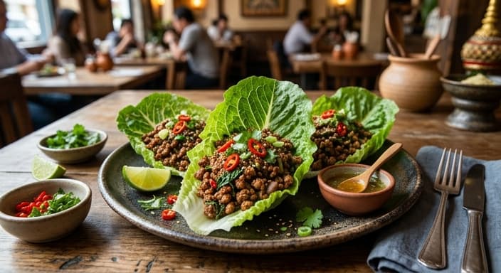 Thai Basil Pork Lettuce Bowls with Lime-Juice Glaze