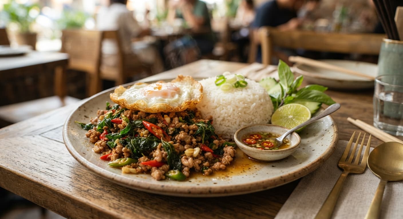 Thai Basil Pork with Steamed Rice