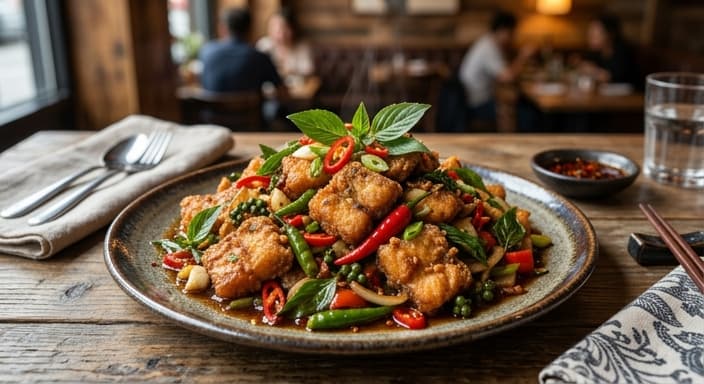 Thai Basil Szechuan Crispy Fish (Chili-Pepper Stir-Fry)