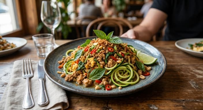 Thai Basil Turkey Egg Scramble with Zucchini Noodles