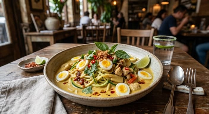 Thai Coconut Curry Quail Eggs with Zucchini Noodles