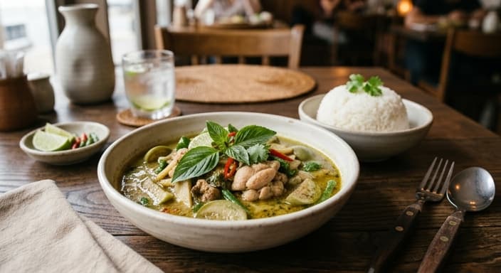 Thai Coconut-Free Green Curry Chicken with Rice