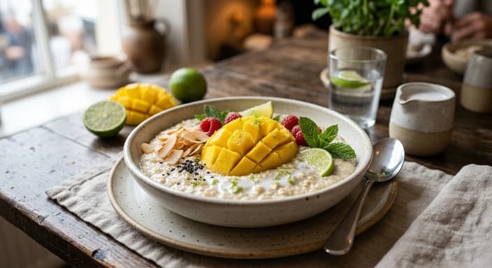 Thai Coconut-Lime Oat Porridge with Mango