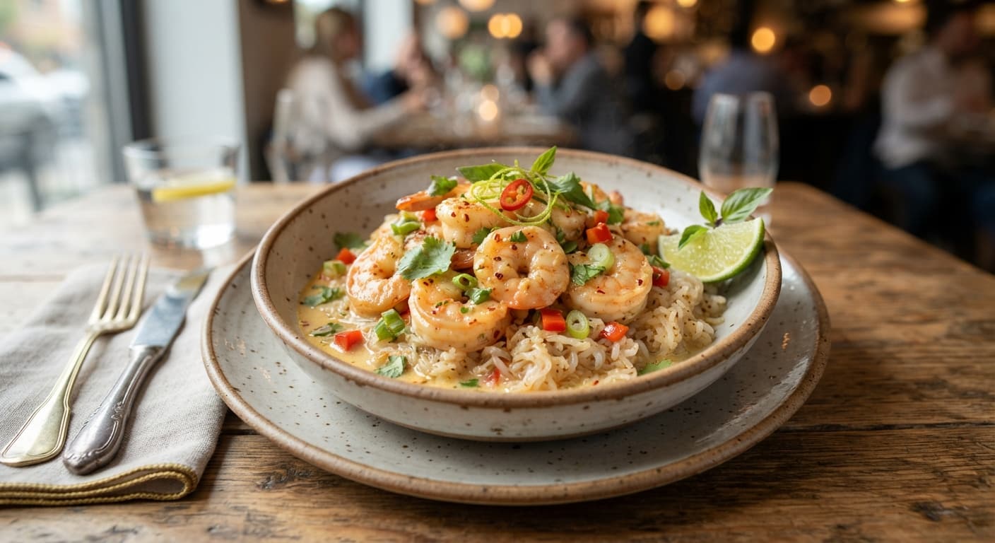 Thai Coconut Lime Shrimp Scampi over Shirataki Rice