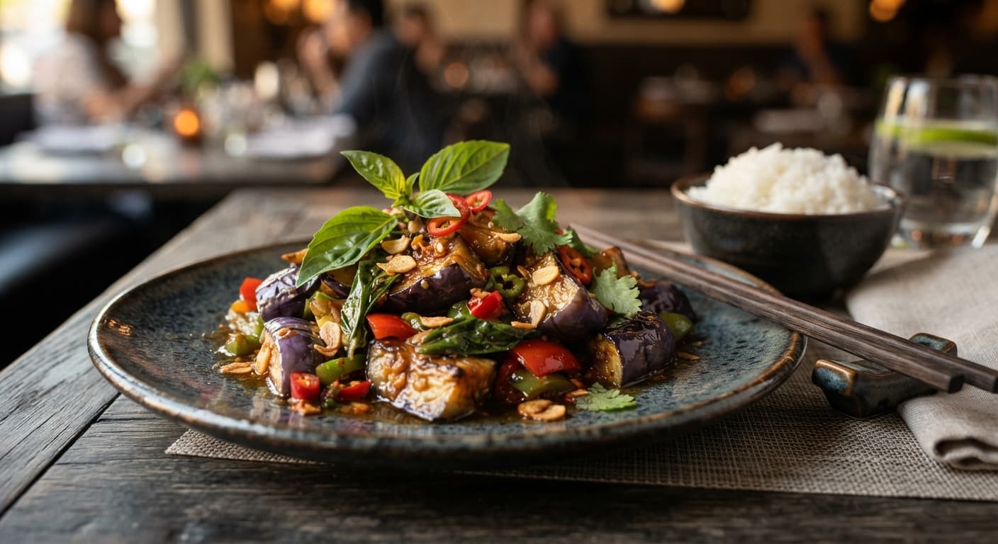 Thai Eggplant Stir‑Fry with Garlic