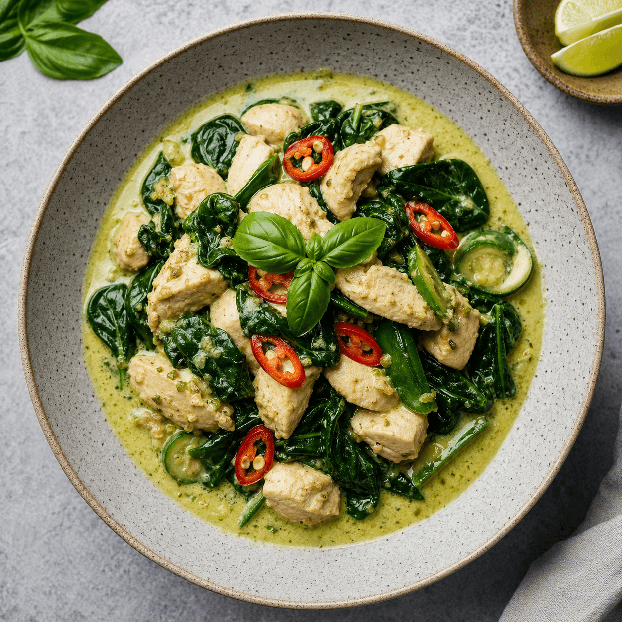 Thai Green Curry Chicken with Spinach (Low-Carb Bowl)