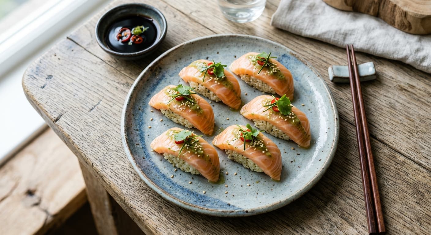 Thai Green Curry Infused Salmon Nigiri