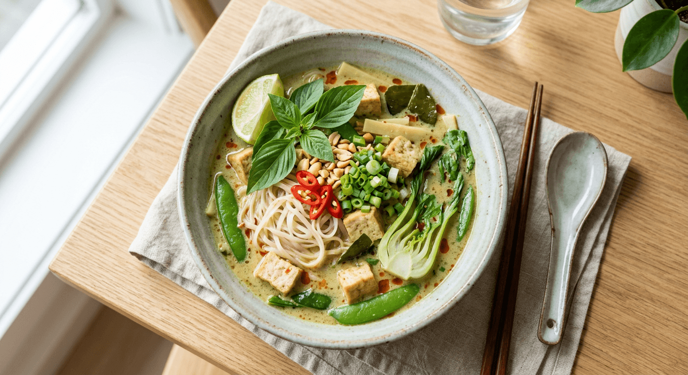 Thai Green Curry Noodle Soup With Tofu