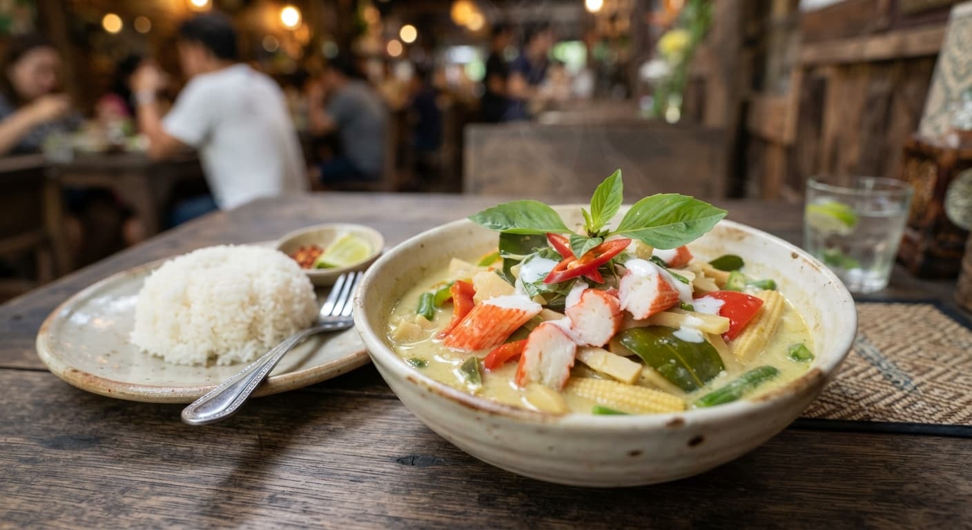 Thai Green Curry with Imitation Crab (Surimi) and Bamboo Shoots