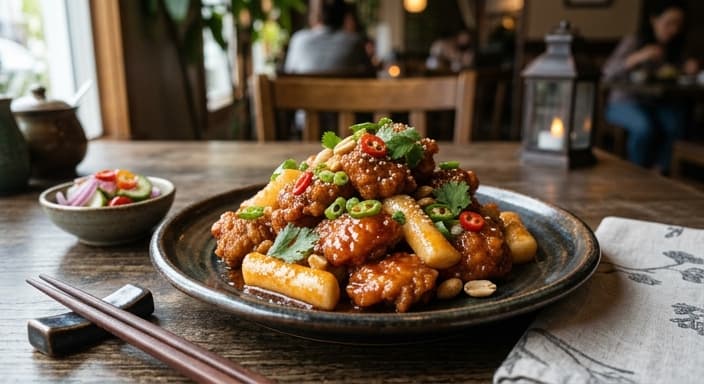 Thai-Inspired Sweet Chili Chicken Gangjung with Shirataki Rice Cakes